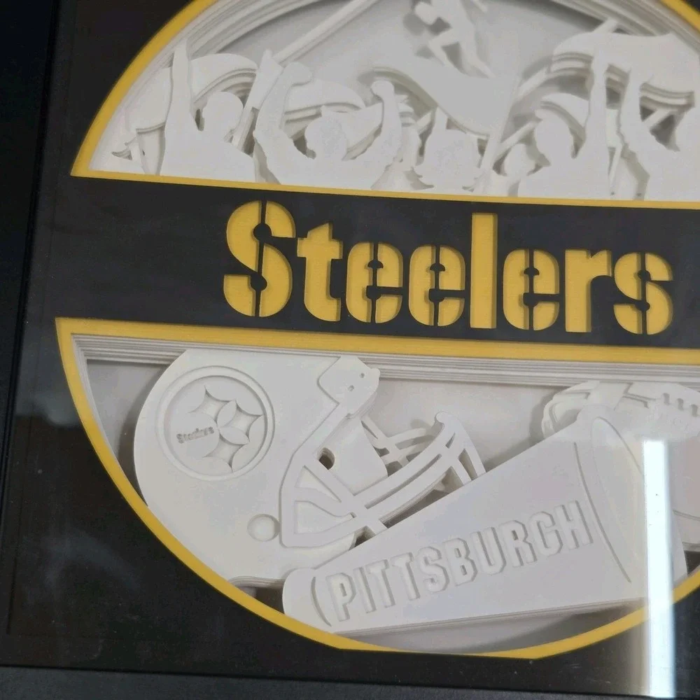 PITTSBURGH‎ STEELERS LED SHADOW BOX LIGHT 3D PAPERCUT LIGHTED MAN CAVE 10X10 NFL